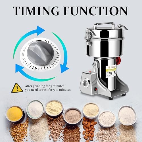 1000g Grain Mill Grinder High Speed Food Grain Mill Stainless Steel Seeds Flour Wheat Nut Spices Corn & Seasonings Dry Grinder Electric Machine Grinder for Kitchen