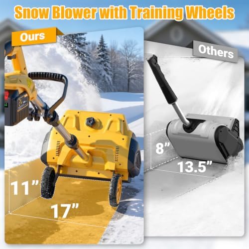 17 Inch Electric Snow Shovel with Upgraded Wheels, 10000mAh Battery Powered Electric Snow Blower, 26FT Snow Throwing Distance, Adjustable Plate, Cordless Snow Thrower for Driveway Yard Sidewalk