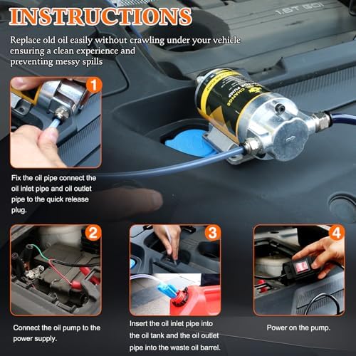 12V 100W Portable Oil Transfer Pump Set, 1-4L/min Engine Oil Pump for Engine Oil, Gear Oil, Lubricating Oil, Electric Self-Priming Motor Oil Extractor Pump for Boat, Car, Truck and Lawnmower