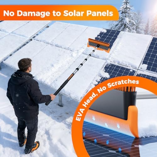 Year-Round Roof Rakes for Snow, Leaves & Moss – 16” No-Scratch Foam Blade & Roof Brush, 4.7-21ft Telescoping Snow Rake for Roof, Solar Panels, RVs & Cars, C-Shaped Push/Pull Roof--Patent Pending
