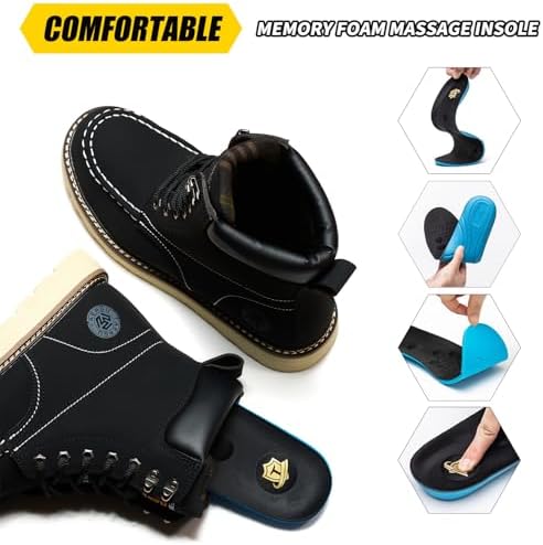 Steel Toe Boots for Men-6 Inch Moc Toe Safety Work Boots Non-Slip Resistant Indestructible Construction Western Boot Mens Steel Toes Shoes