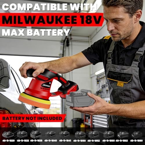 Cordless Buffer Polisher for Milwaukee 18V Battery, 450W Brushless Car Buffer Polisher Waxer with 6 inch disc, 6 Variable Speed Up to 5200 RPM for Waxing Polishing Scratch Removal (Tool only)