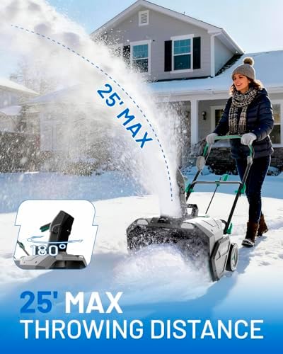 Litheli 2x20V Cordless Snow Blower, 20'' Brushless Electric Snow Thrower with Wheels, 180° Adjustable Chute, LED Lights, Battery & Charger Included, Heavy Duty for Driveway Patio