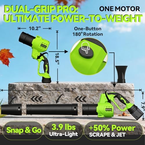 Leaf Blower Cordless with 2X 20V Battery Packs and Charger, Rotatable Body