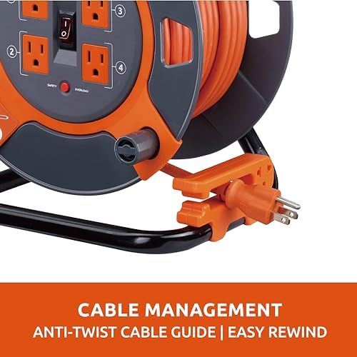Link2Home 80 Ft. Extension Cord Reel, 4 Power Outlets, 14 AWG SJTW