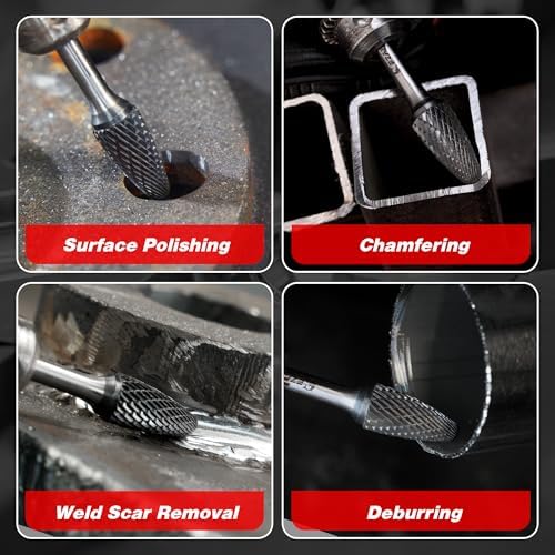 EZARC AlCrN Carbide Rotary Burr Bit, SF-5 Double Cut, 1/4-Inch Shank