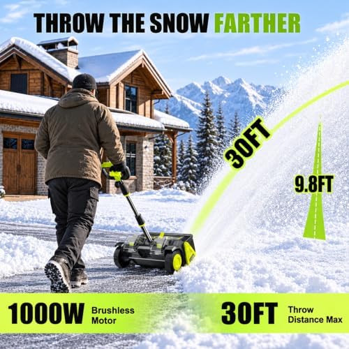 Litekon 40V Brushless Cordless Snow Shovel, 17-Inch Electric Snow Blower with 2X 4.0Ah Batteries Snow Removal with 30FT Throw Distance for Patio, Deck, Driveway,Green