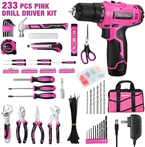 ValueMax 233 PCS Pink Home Tool Kit with Cordless Lithium-ion Drill
