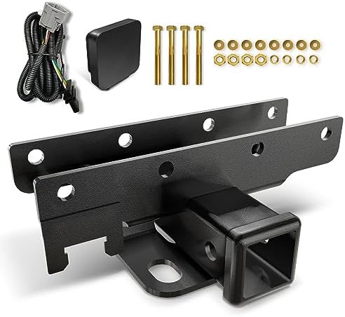 YZONA Tow Hitch 2 Inch, for Jeep Wrangler Hitch Trailer Kit with 4-Pin Wiring Harness Compatible with 2007-2018 JK JKU Hitch Receiver with Cover, 2 Inch Rear Bumper Towing Combo (2/4 Doors Unlimited)