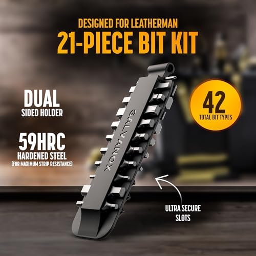 Galvanox 22PC Accessories Set, Compatible with Leatherman Multi-Tools [59HRC] Hardened Double-Sided 21 Piece Bit Kit with Flat-End Ratchet Driver and Sheath Holder (Black)