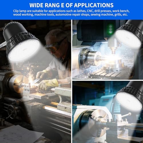 Clamp Light, 3000 Lumen Work Light with Strong Metal Clamp Base for Office, Crafting, Woodworking Shop, Garage Workbench, Lathe and Sewing, Bright Task Lighting, 98-inch Extended Cord, Silver