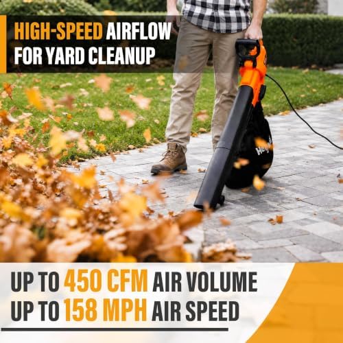 3-in-1 Leaf Vacuum Mulcher, 450 CFM Corded Blower