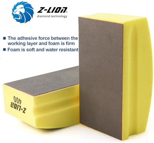 Z-lion Electroplated Diamond Polishing Hand Pads Arc Shape Back Grits 400 for Glass Stone Granite Marble Concrete-Set of 4 Pcs