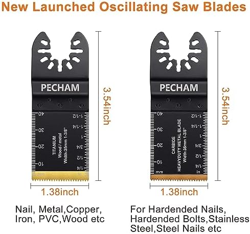 PECHAM 23PCS Titanium & Carbide Multitool Blades Oscillating Tool Saw Blades Heavy Duty for Hard Material, Metal/Steel Nails/Bolts/Screws Fit Most Oscillating Tools