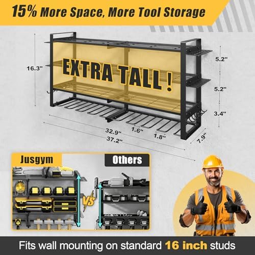 4-Tier Power Tool Organizer Wall Mount, 450LBS Capacity, 8 Drill Holders