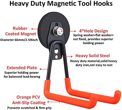 ULIBERMAGNET Magnetic Power Tool Organizer,Cordless Drill Garage Hook Heavy Duty,Large & Strong Manget with Hooks for Garage,Workshop Organization,2 Pack Hooks for Drill,Garden Tool(Orange)