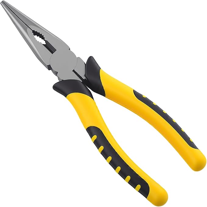 8-Inch Premium Needle-Nose Pliers, Wiojided High-Carbon Steel Precision Long Nose Pliers with Wire Cutter, Anti-Slip Soft Grip, Paper Clamp Design for Home, Jewelry, Crafts, Fishing, Narrow Spaces