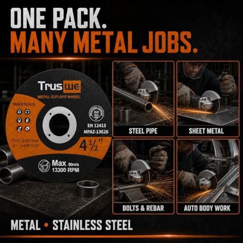 4-1/2 Inch Cut Off Wheels, 52 Count Ultra Thin Metal Cutting Discs for Angle Grinders, 0.045 x 7/8 Inch, for Steel and Stainless Steel, Up to 13,300 RPM