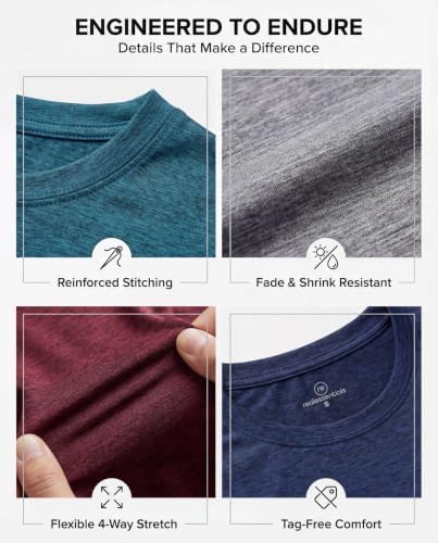 5 Pack Men's Dry Fit Workout T Shirts Crew Neck Athletic Gym Running Tees