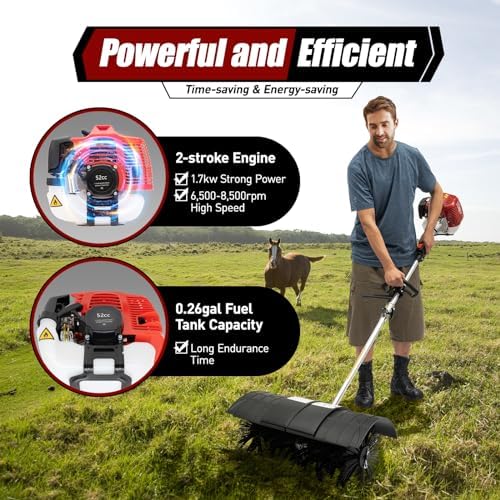 52cc Gas Power Cleaner Outdoor Hand Held Broom 2.3HP 1.8M Driveway Cleaner Nylon Brush for Sidewalk Grass Snow Lawn Cleaning