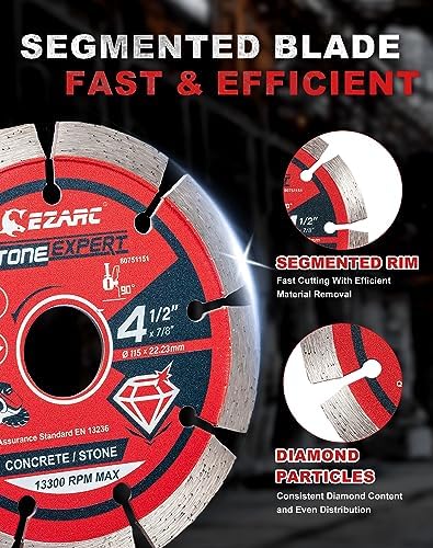EZARC 4-1/2 inch Diamond Saw Blades for Angle Grinder, 3PCS 4.5" Diamond Cutting for Stone, Granite, Concrete, Porcelain, Ceramic, Granite Marble Tile (Mix Pack)