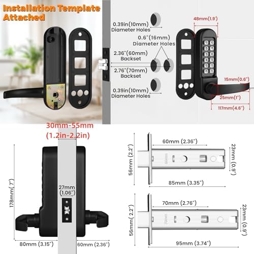 Mechanical Keypad Keyless Entry Door Handle Lock,Matte Black