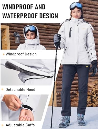 MAGCOMSEN Womens Winter Coats Waterproof Ski Snow Warm Fleece Rain Jacket