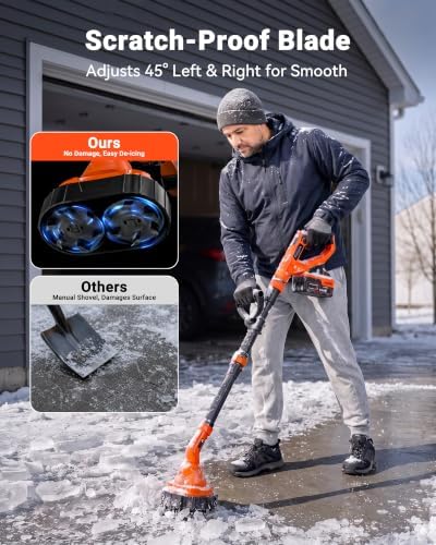 VOLTASK 24V Electric Ice Scraper, 1500RPM High-Speed Windshield Scraper for Ice and Snow, Adjustable Handle, Extension Rod, Dual Cutter Head Ice Scraper for Steps/Sidewalk/Driveway