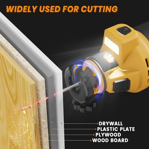 Cordless Drywall Cut-Out Tool for De-walt 20V Battery, 3 Speed Adjustable Brushless Rotary Saw with Up to 30000 RPM, Drywall Rotary Cutting Tool for Sheetrock,Wood,Plywood(Tool Only)