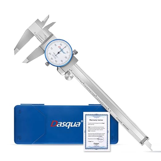 Dasqua 0-6" Dial Caliper Measuring Tool, Double Shock-Proof, Made of Solid Stainless Steel, Accuracy ±0.00065", Graduation 0.001", Professional High Precision Caliper for Machinists & Woodworking