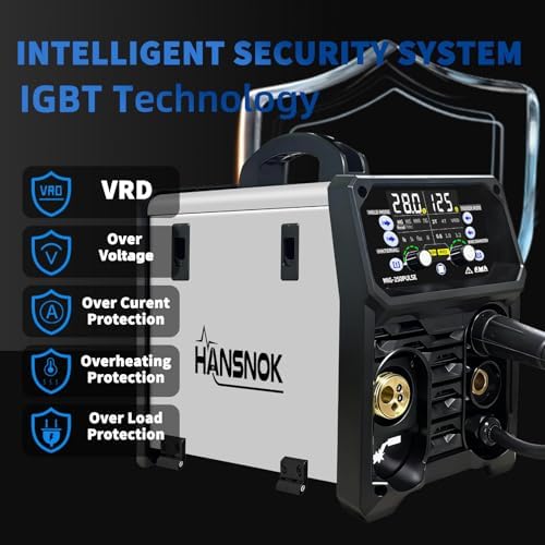 Aluminum MIG Welder with Pulse 250A 5 in 1 110V/220V Dual Voltage with 2T/4T Synergic Multifunctional Welding Machine Pulsed MIG/Gas MIG/Flux Core//Stick/Lift TIG Large LED Display Wire Feed Welder