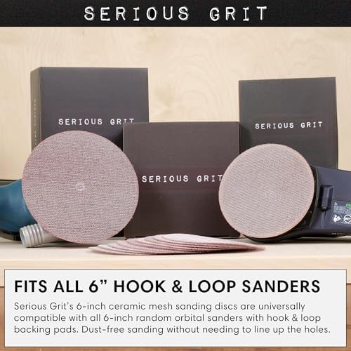 Serious Grit - 6-Inch P320 Grit Ceramic Mesh Sanding Discs - 50 Pack