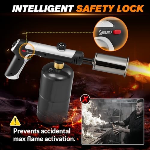 Saker Propane Torch,3272°F High Heat Adjustable Flame Thrower Gun with Safety Lock,Propane Torch Gun Flamethrower for BBQ, Grill, Campfire,Searing Steak, Cooking and Camping(Tank Not Included)