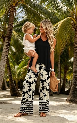 WIHOLL Two Piece Sets for Women Dressy Lounge Sets Summer Outfits Cruise Travel Beach Vacation Casual Wide Leg Pants Set