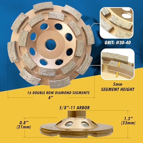 4" Diamond Grinding Wheel for Concrete 16 Dbl Row Segments 5/8"-11