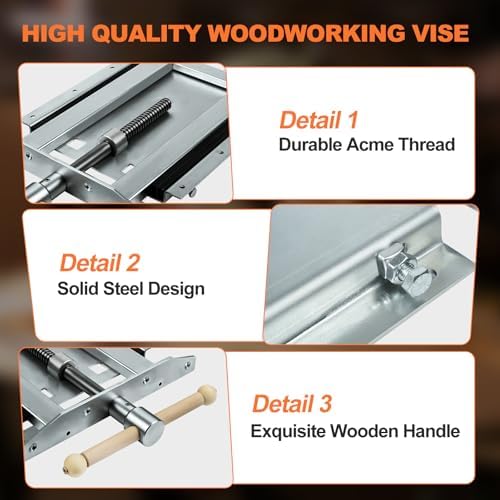 Adjustable Woodworking Vise 33302 for Custom Benchtops, Suitable for Workbenches up to 23" Thickness, Vise with Wooden Handle, Avoid Racking
