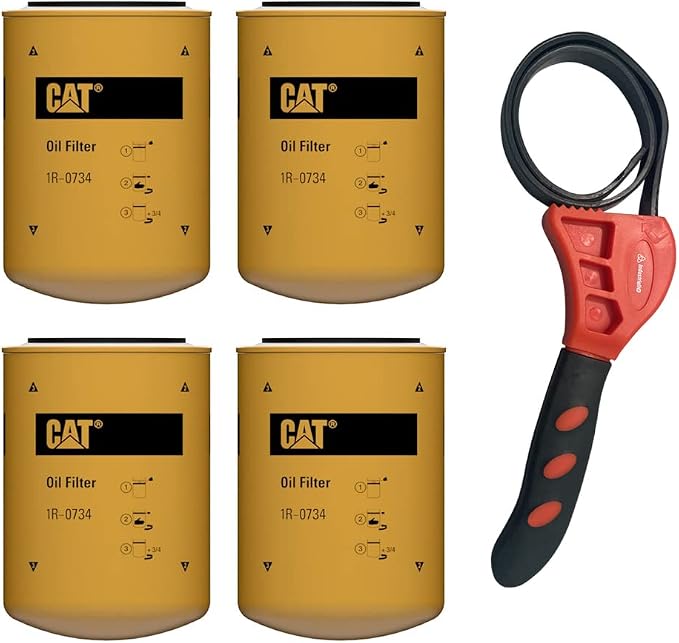 Caterpillar 1R-0734 Engine Oil Filter w/IHD Strap Wrench Bundle (4)