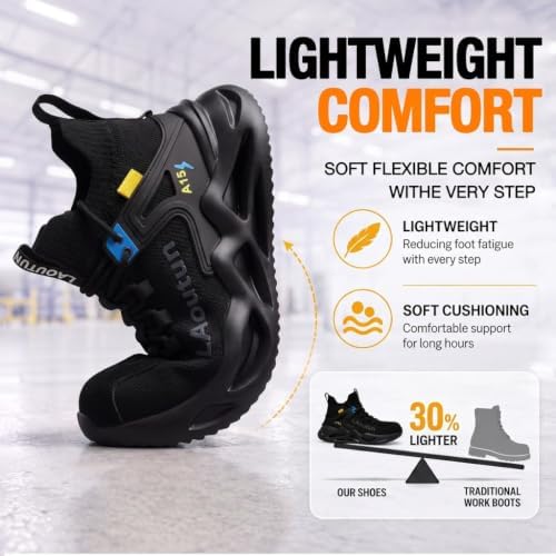 LAoutun Steel Toe Shoes for Men Work Shoes Safety Sneakers Lightweight