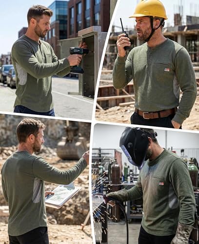 BOCOMAL FR Shirts for Summer Breathable Vented Mesh Flame Resistant Henley