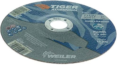 Weiler 58209 6 Inch Cutting Wheel, Tiger Aluminum Non-Loading Contaminant-Free High Performance Cutting, .045" ALU60S Type 27 7/8" Arbor, Pack of 25