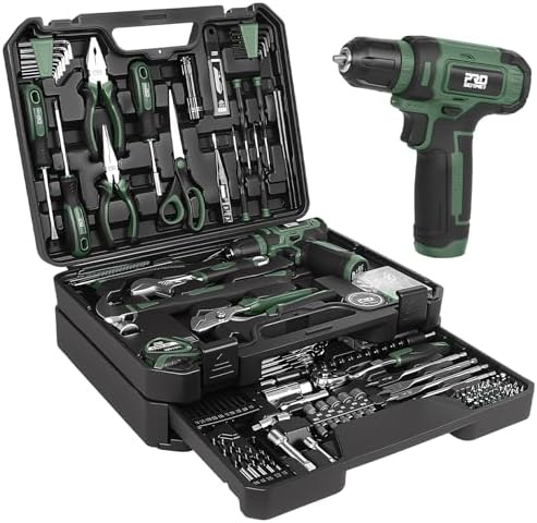 Prostormer Home Tool Kit with 8V Cordless Drill Driver, Green