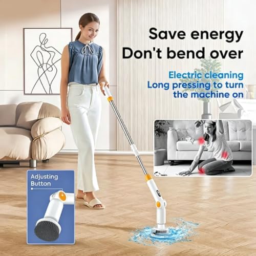 Wireless Electric Spin Scrubber Adjustable Handle Waterproof Cleaning Brush