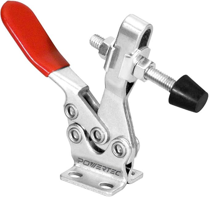 POWERTEC 1PK Toggle Clamp, 500 lbs Holding Capacity, 225D Quick Release Horizontal Clamps w/ Antislip Rubber Pressure Tip for Woodworking Jigs and Fixtures, Welding, Drill Press, Crosscut Sled (20301)