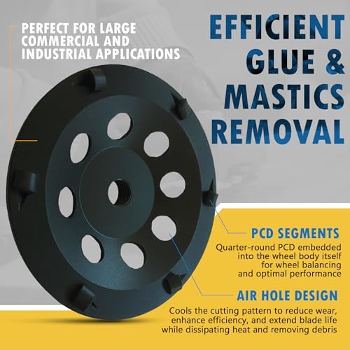 7" PCD Grinding Wheel for Epoxy, Glue, Mastic Removal, 6 PCD Segments
