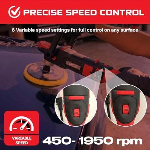 LAUCO Rotary Polisher 1200W with 6-Inch Backing Pad, 6-Speed Variable Control, High Torque Professional Polishing Machine for Car Detailing, Paint Correction, Buffing, Waxing & Finishing LP1200
