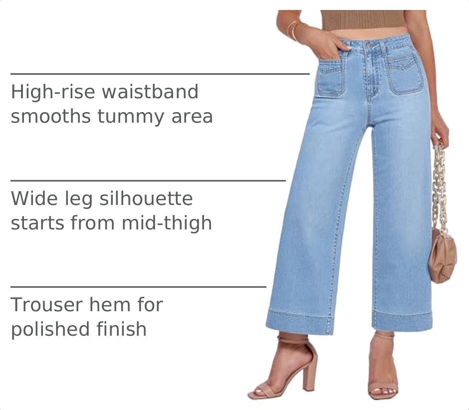 GRAPENT Women's Wide Leg Jeans High Waisted Cropped Stretchy Denim Pants