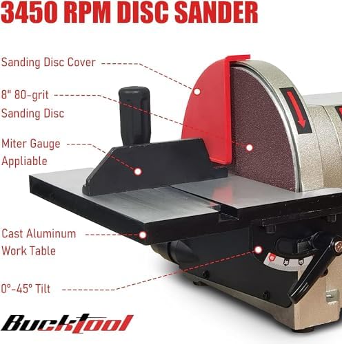 BUCKTOOL Rotating Base Belt Disc Sander with Y-Fitting,4x36" Belt,8" Disc