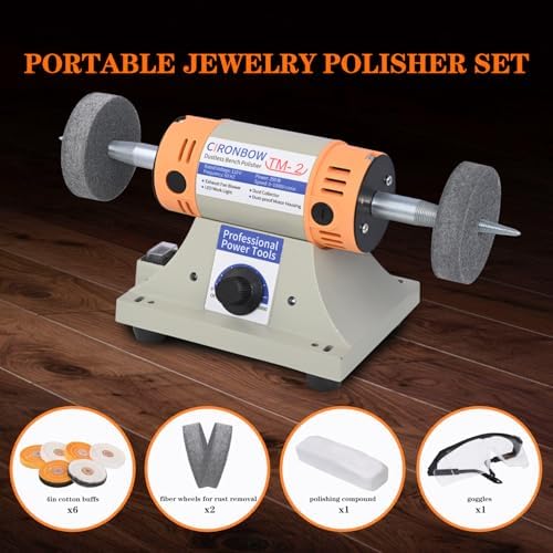 4" Jewelry Polisher & Adjustable Variable Speed Grinder Machine - With 6 Cloth Wheels & 2 Abrasive Wheels, Safety Glasses & Compound for Jewelry, Metal, Wood, Jade, Plastic Polishing