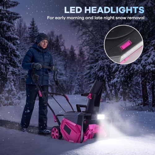 Garvee 40V 20" Cordless Snow Blower, Electric Snow Thrower Machine,Pink