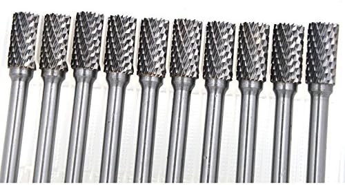 10Pcs/set 5/16 Dia. Flat Cutter Cylinder Solid Carbide Burrs Heavy Duty Grinding Heads Chamfering Abrasion Industrial Deburring Rotary Tools for Straight Edges Surfaces Bottom Holes